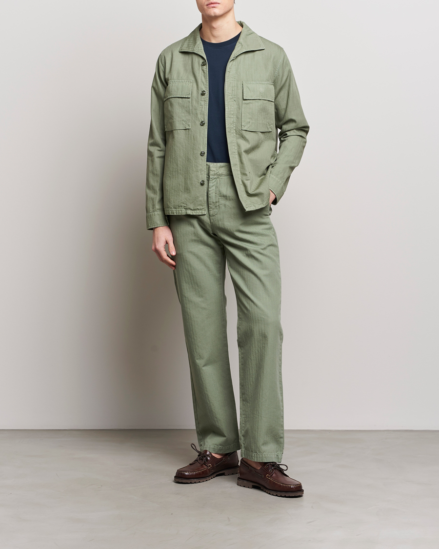 Men | Trousers | Aspesi | Cotton Herringbone Pants Sage