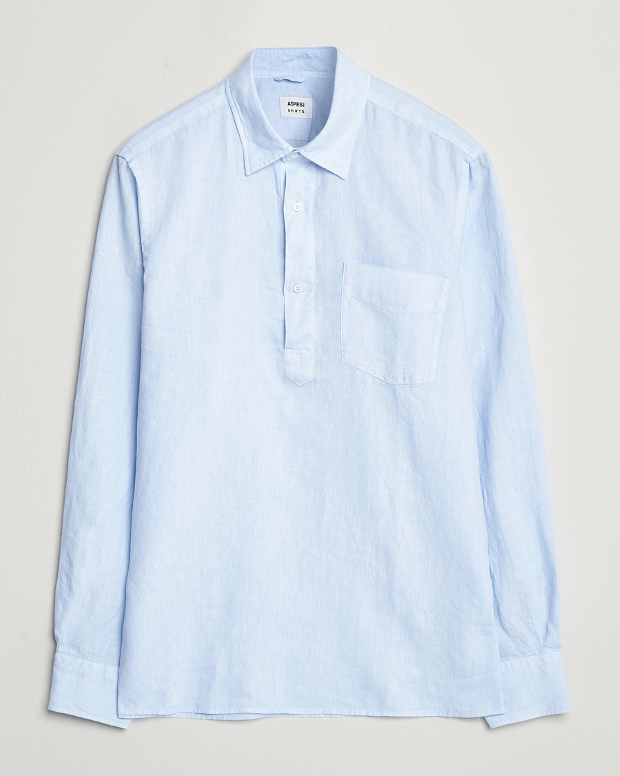Men | Shirts | Aspesi | Linen Popover Shirt Light Blue