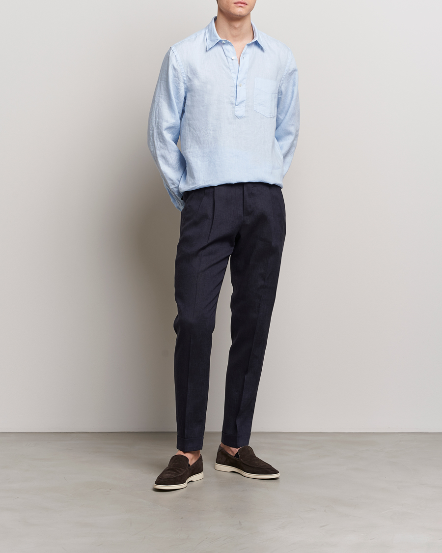 Men | Shirts | Aspesi | Linen Popover Shirt Light Blue