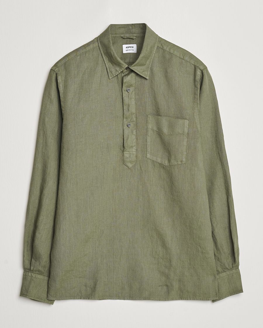 Men | Shirts | Aspesi | Linen Popover Shirt Military