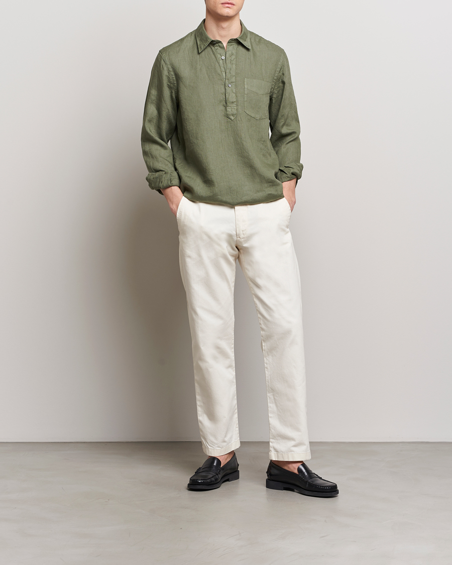 Men | Shirts | Aspesi | Linen Popover Shirt Military