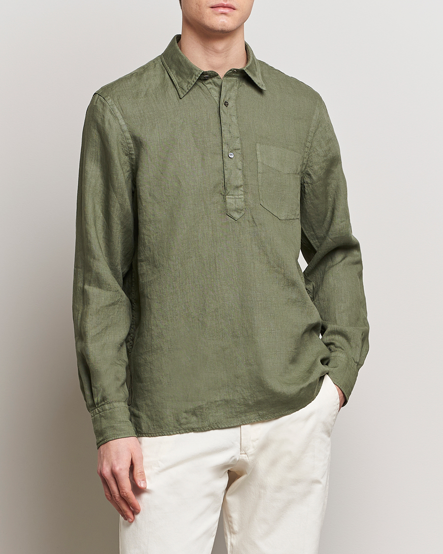 Mies |  | Aspesi | Linen Popover Shirt Military