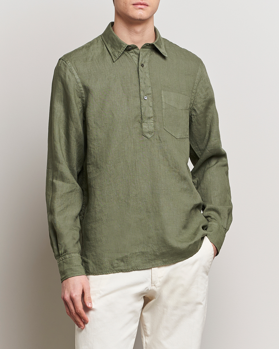 Men | Shirts | Aspesi | Linen Popover Shirt Military