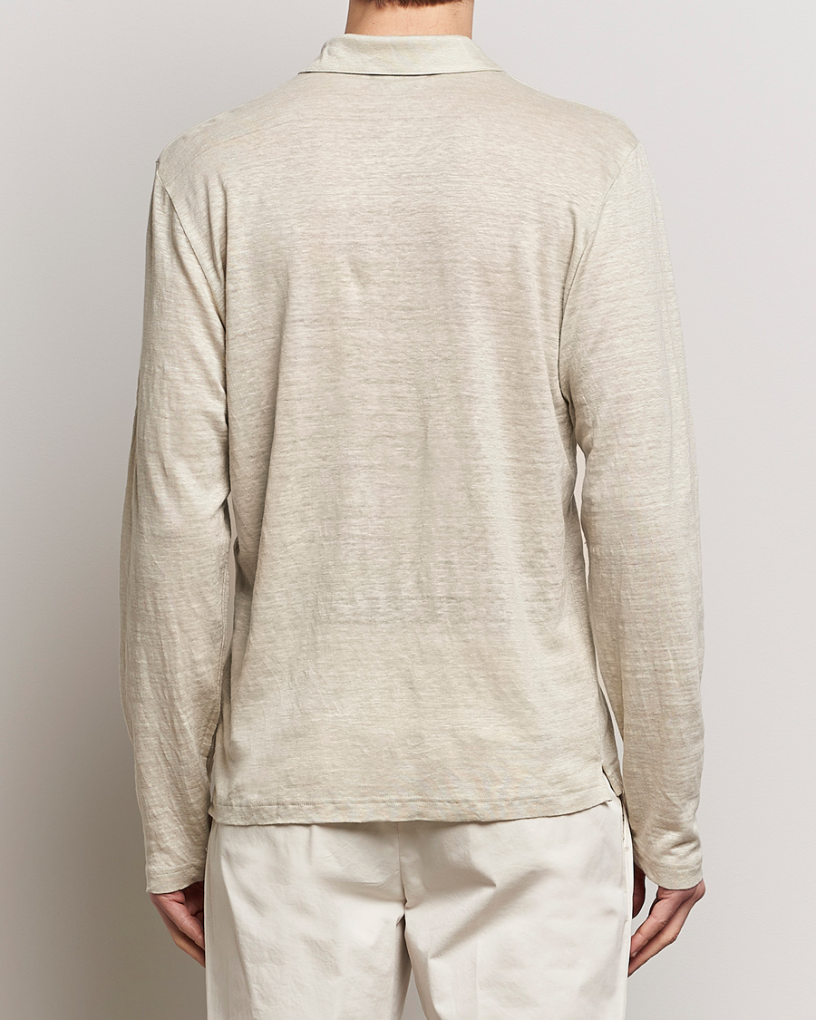 Men | Sweaters & Knitwear | Gran Sasso | Washed Linen Long Sleeve Polo Beige Melange