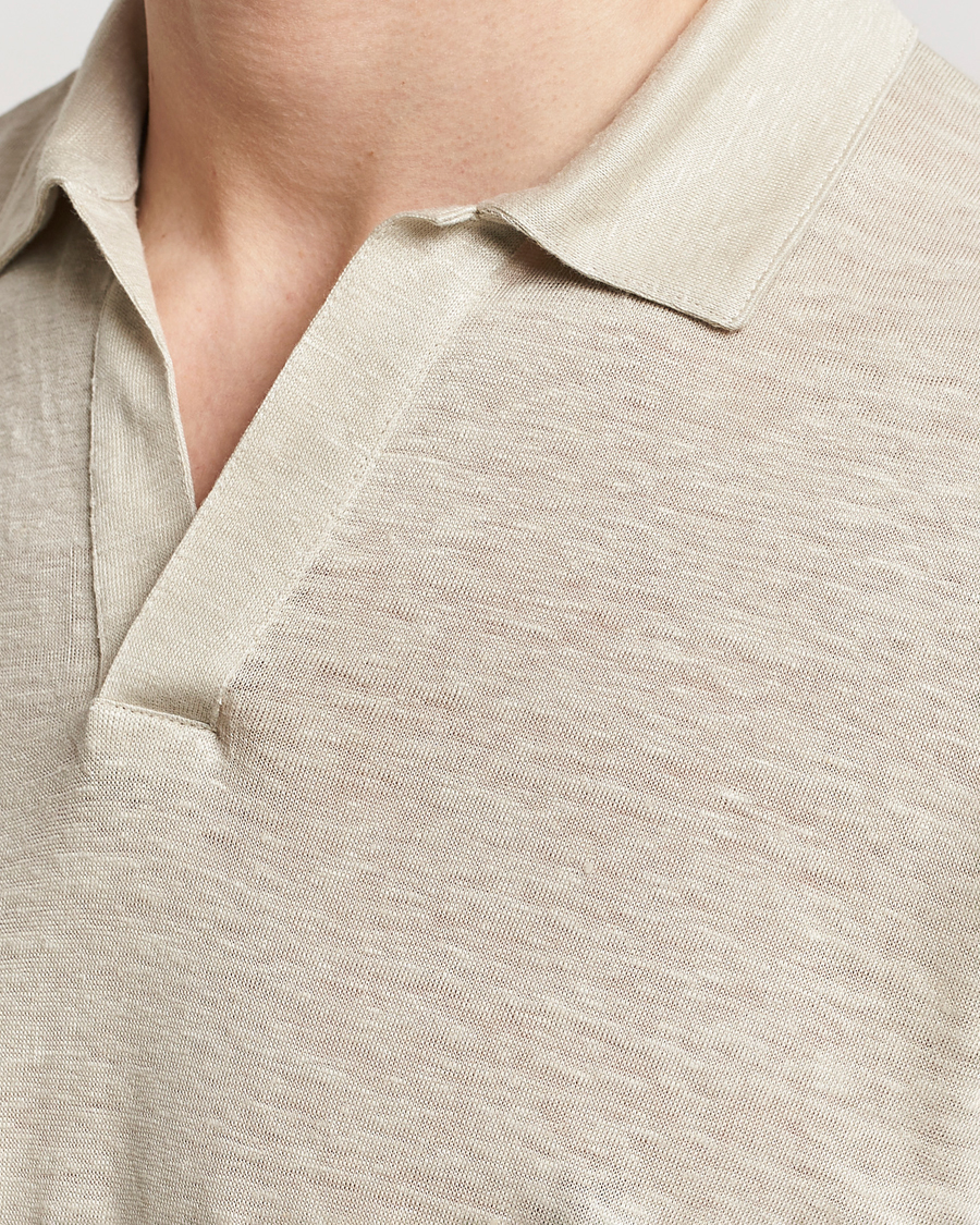 Men | Sweaters & Knitwear | Gran Sasso | Washed Linen Long Sleeve Polo Beige Melange