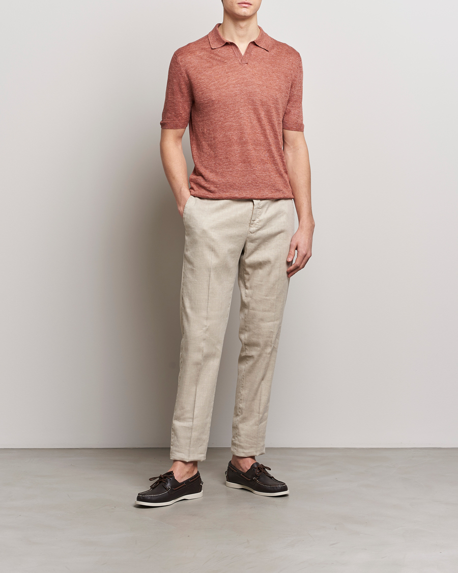 Men | Polo Shirts | Gran Sasso | Knitted Linen Polo Rust Melange