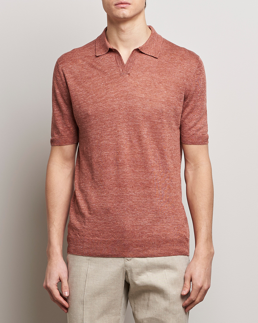 Men | Polo Shirts | Gran Sasso | Knitted Linen Polo Rust Melange