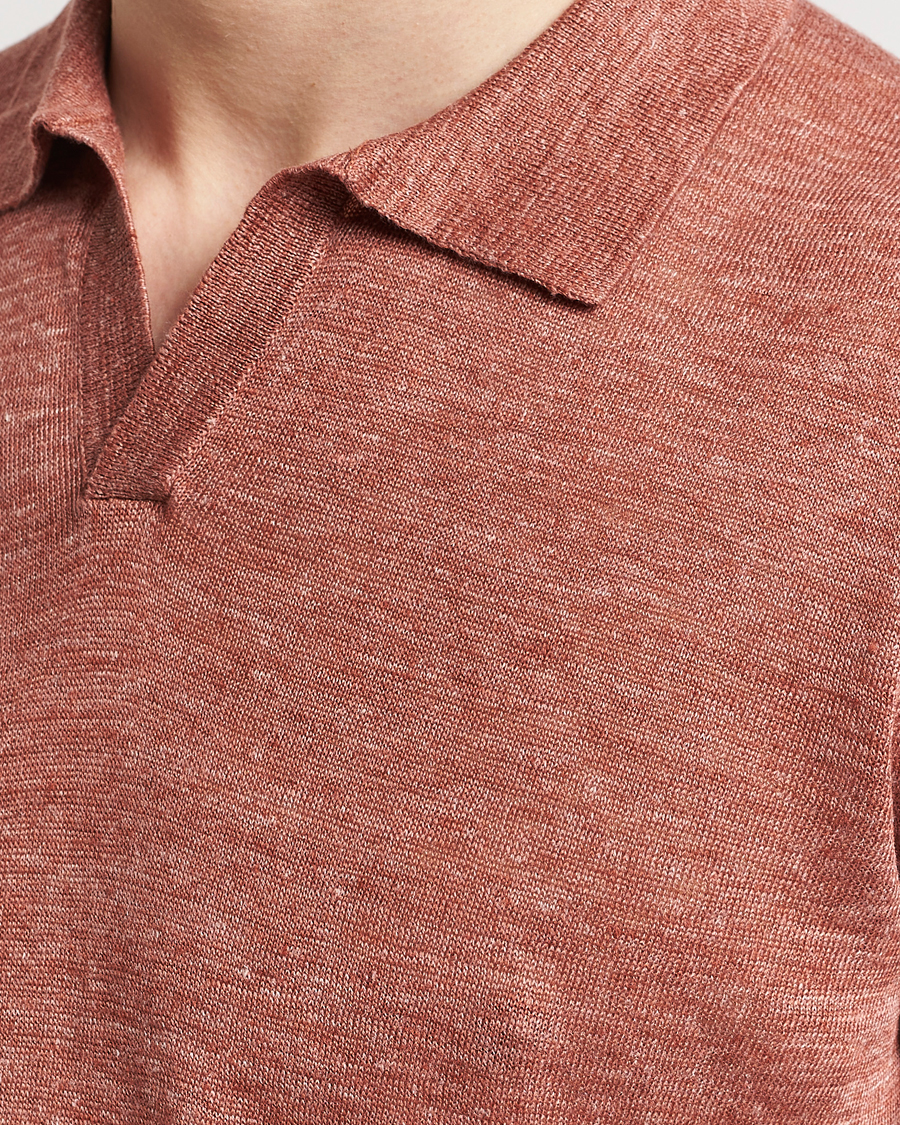 Men | Polo Shirts | Gran Sasso | Knitted Linen Polo Rust Melange