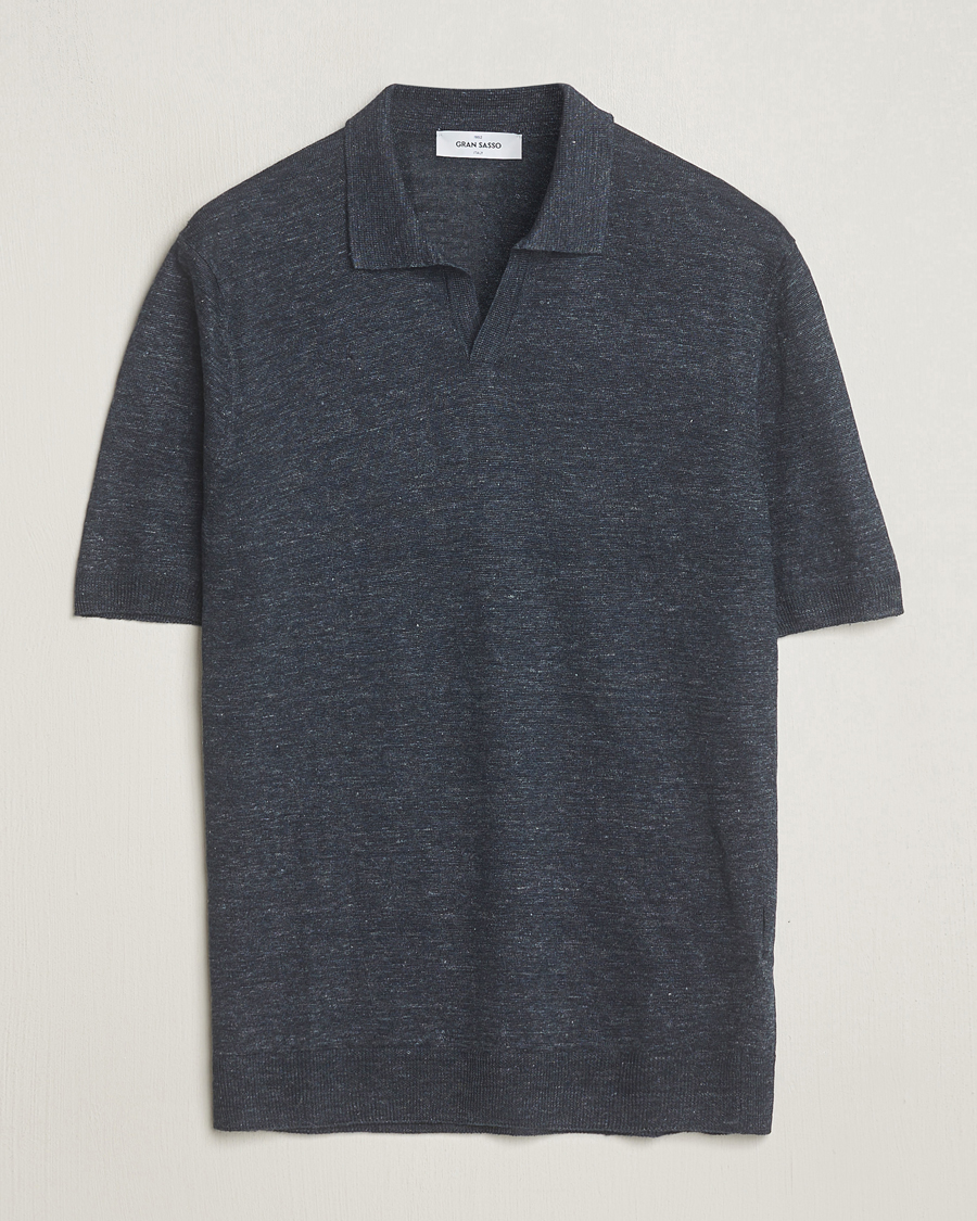 Men | Polo Shirts | Gran Sasso | Knitted Linen Polo Navy