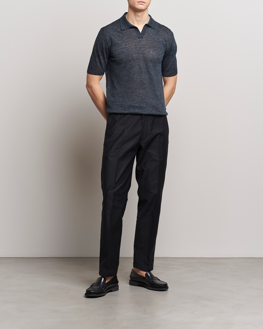 Men | Polo Shirts | Gran Sasso | Knitted Linen Polo Navy