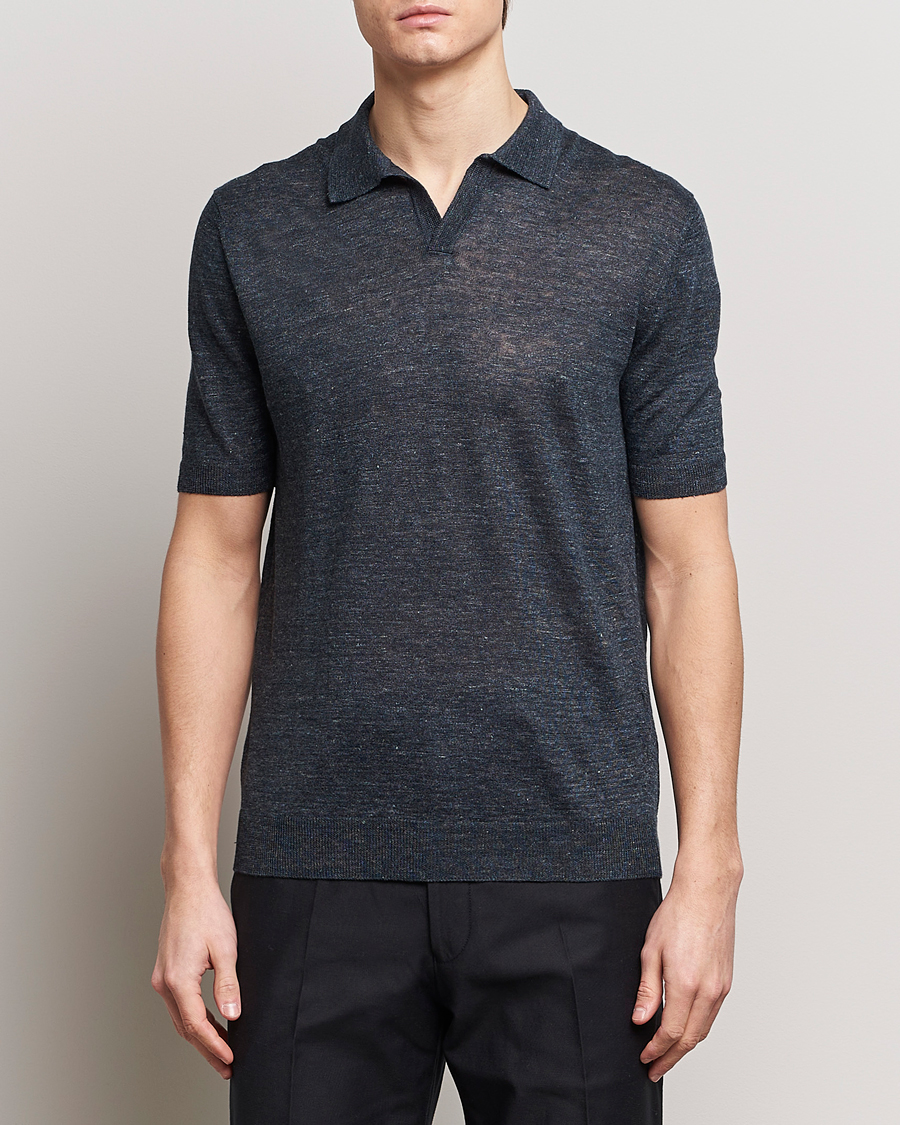 Men | Polo Shirts | Gran Sasso | Knitted Linen Polo Navy