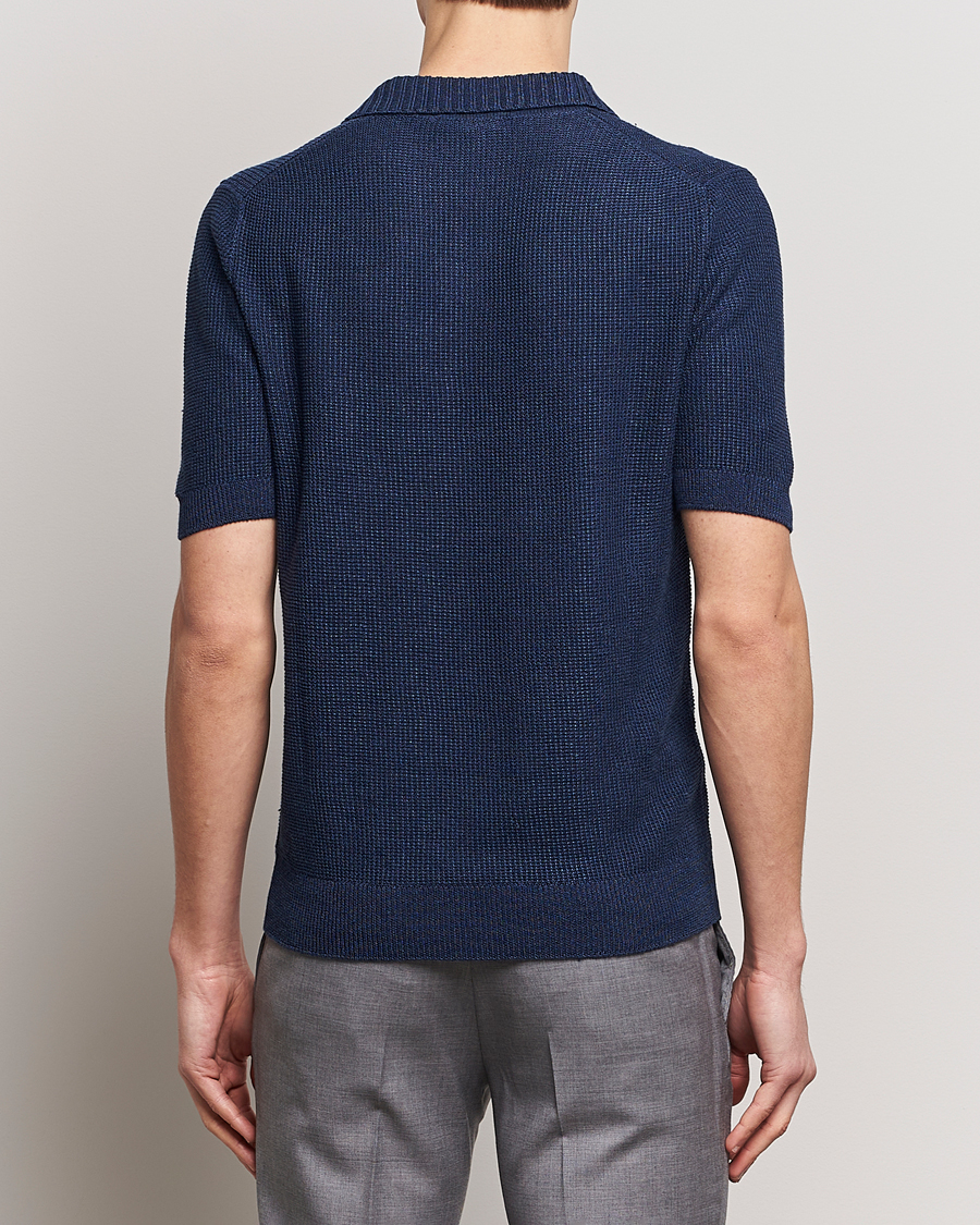 Men | Polo Shirts | Gran Sasso | Linen/Cotton Open Collar Polo Navy