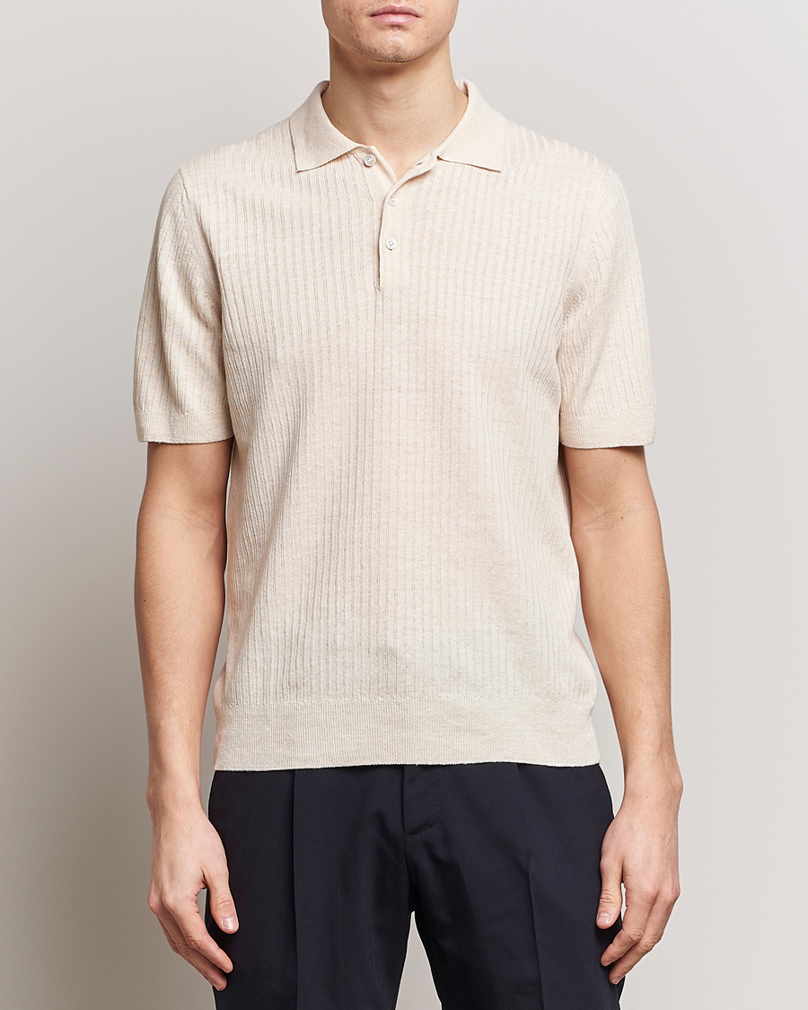 Men | Short Sleeve Polo Shirts | Gran Sasso | Linen/Cotton Structured Polo Cream