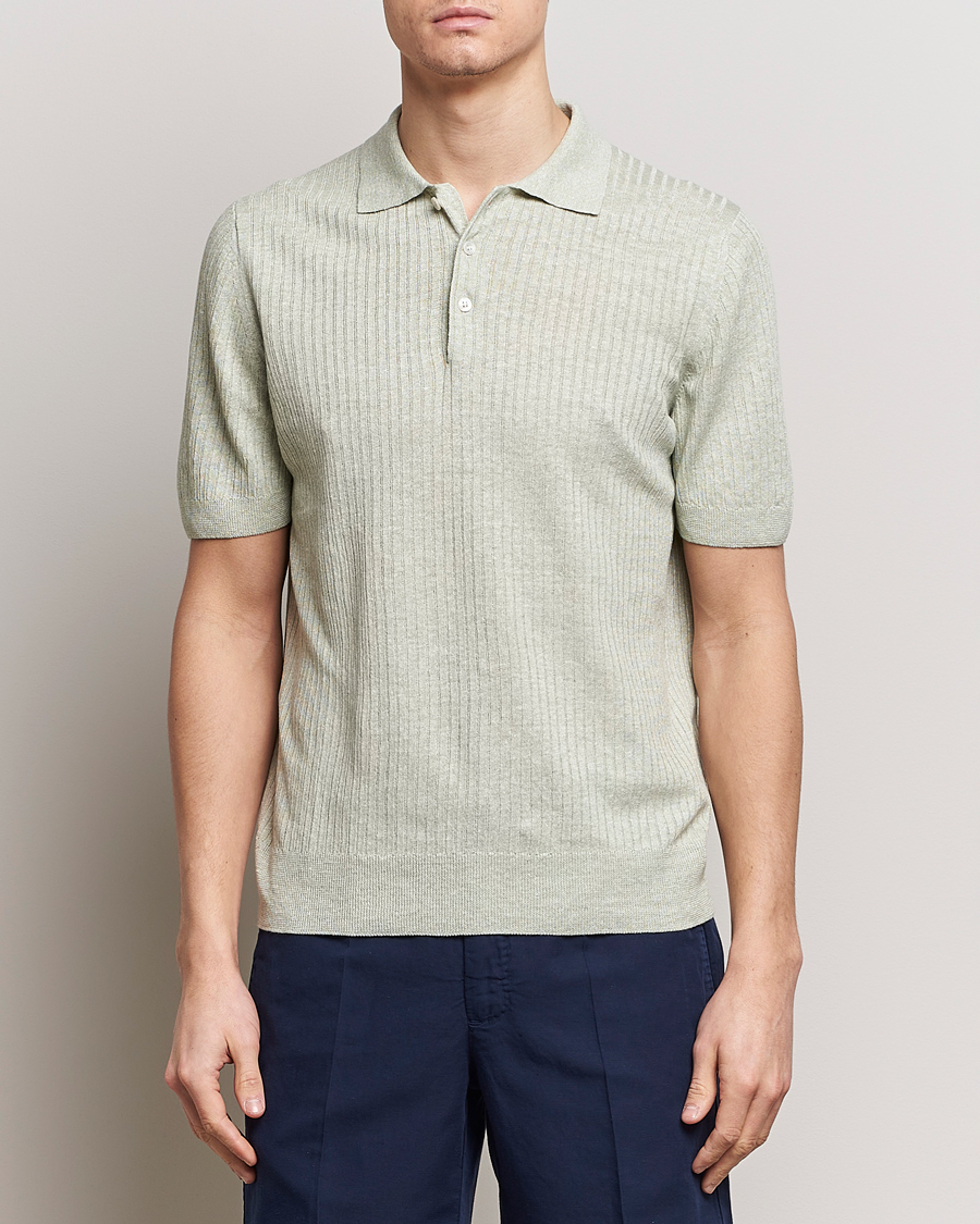 Men | Polo Shirts | Gran Sasso | Linen/Cotton Structured Polo Light Green