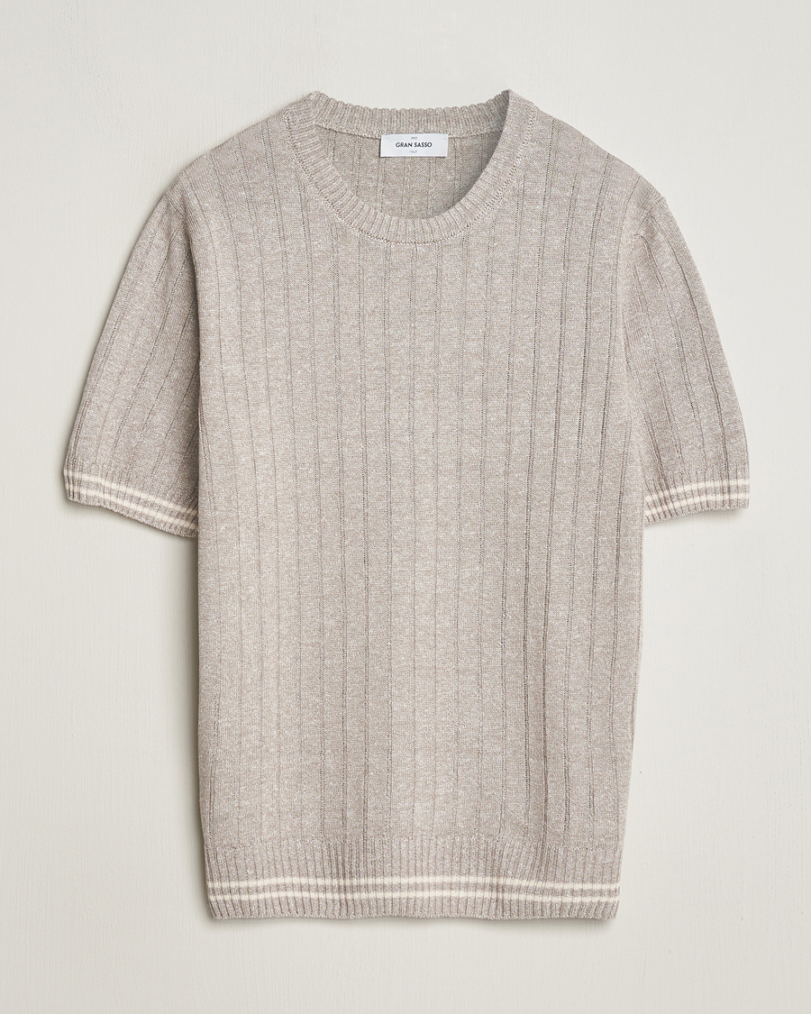Men | T-Shirts | Gran Sasso | Linen/Cotton Structured T-Shirt Beige Melange