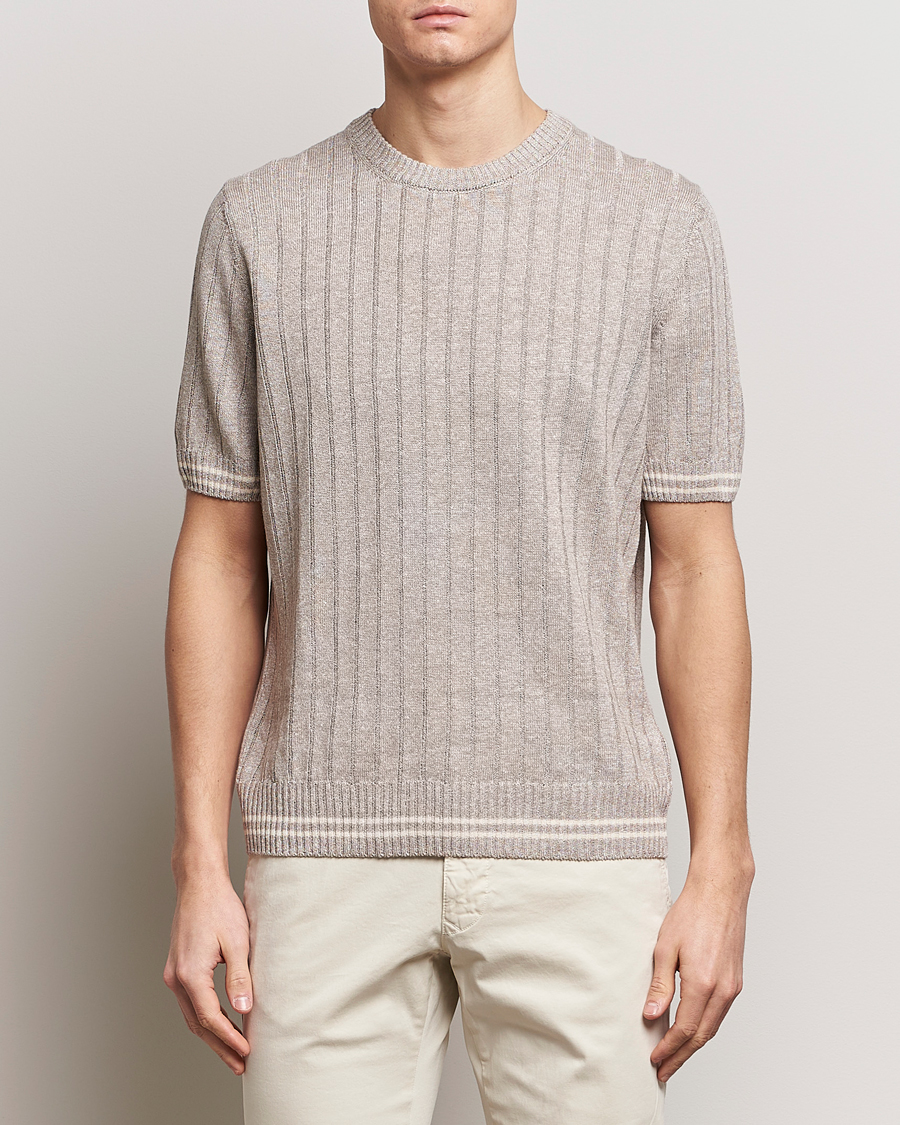 Men |  | Gran Sasso | Linen/Cotton Structured T-Shirt Beige Melange