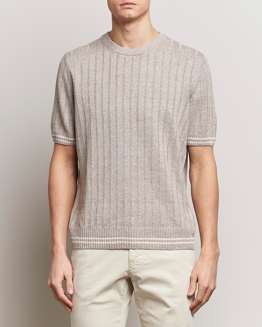 Men | T-Shirts | Gran Sasso | Linen/Cotton Structured T-Shirt Beige Melange