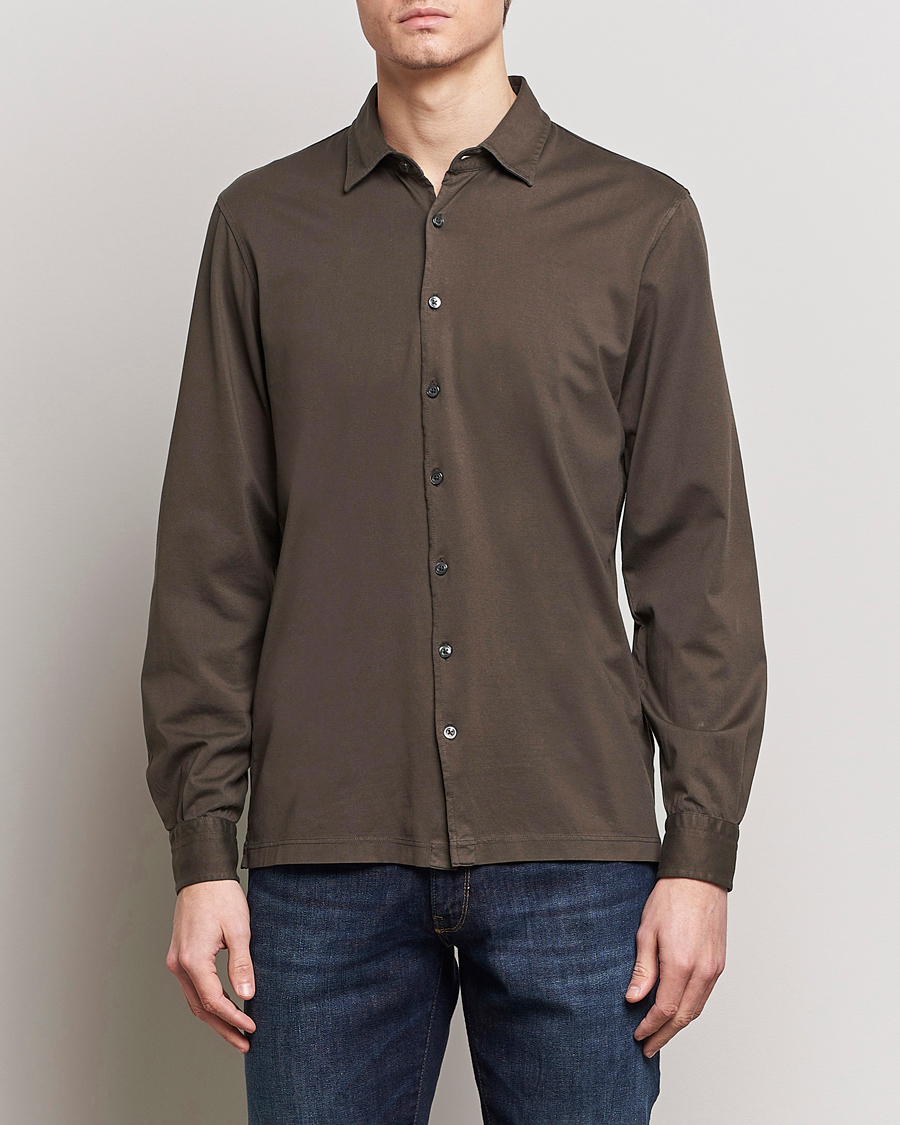 Men |  | Gran Sasso | Washed Cotton Jersey Shirt Dark Brown