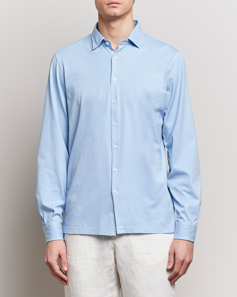 Men |  | Gran Sasso | Washed Cotton Jersey Shirt Light Blue