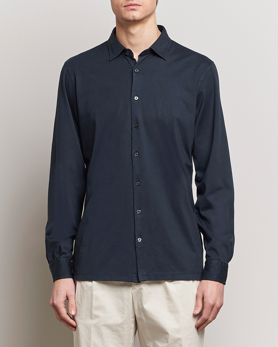 Men |  | Gran Sasso | Washed Cotton Jersey Shirt Navy
