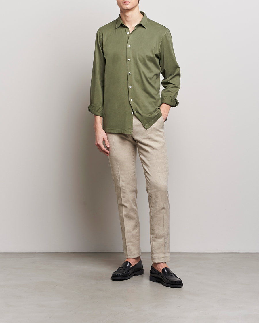 Men | Shirts | Gran Sasso | Washed Cotton Jersey Shirt Green
