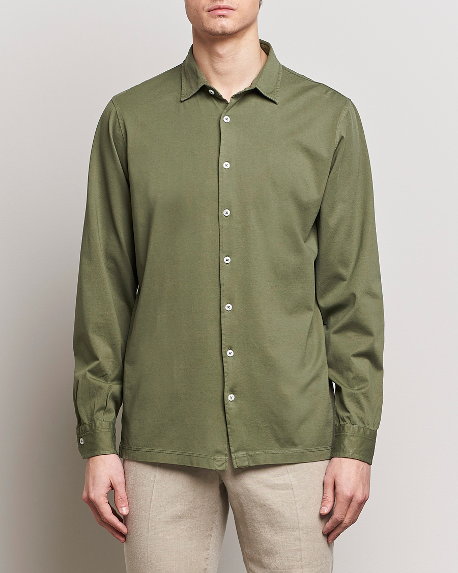 Men | Shirts | Gran Sasso | Washed Cotton Jersey Shirt Green