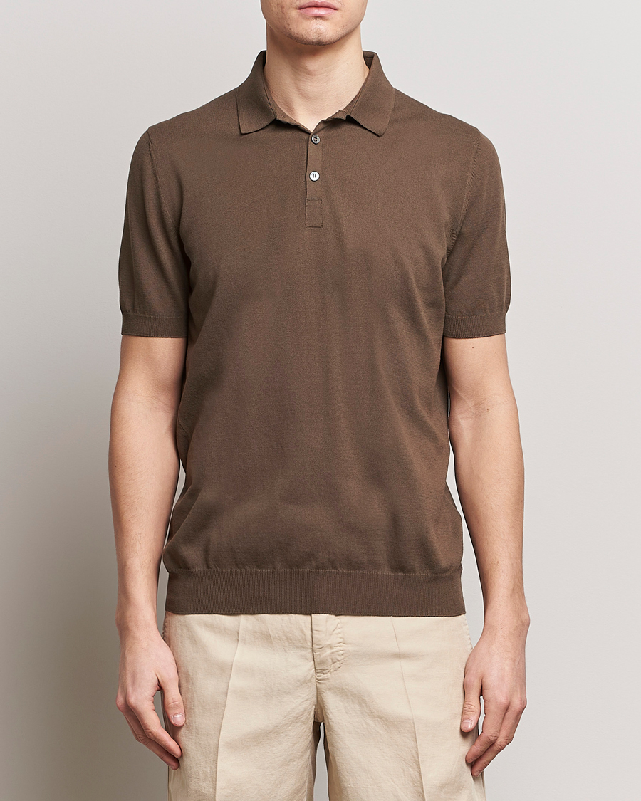 Men | Polo Shirts | Gran Sasso | Cotton Knitted Polo Dark Brown