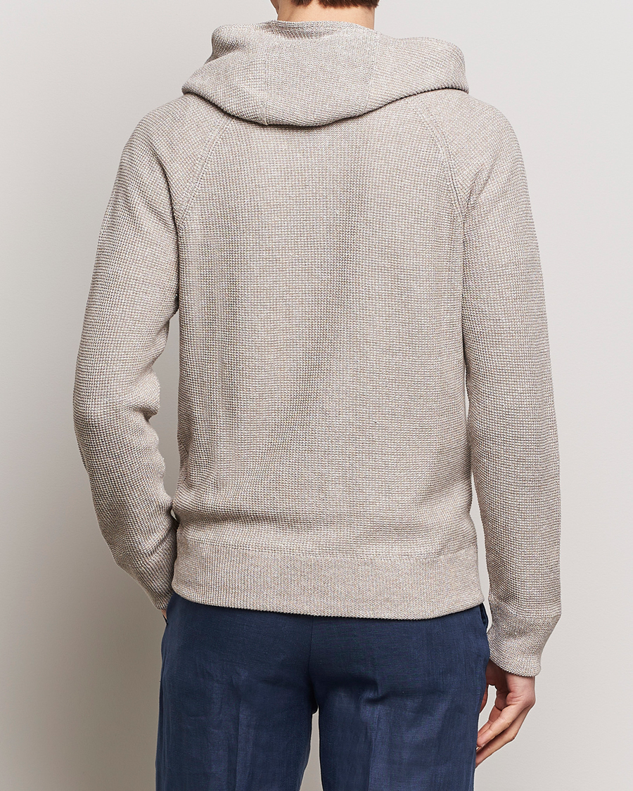 Men | Sweaters & Knitwear | Gran Sasso | Linen/Cotton Knitted Hooded Full Zip Beige Melange