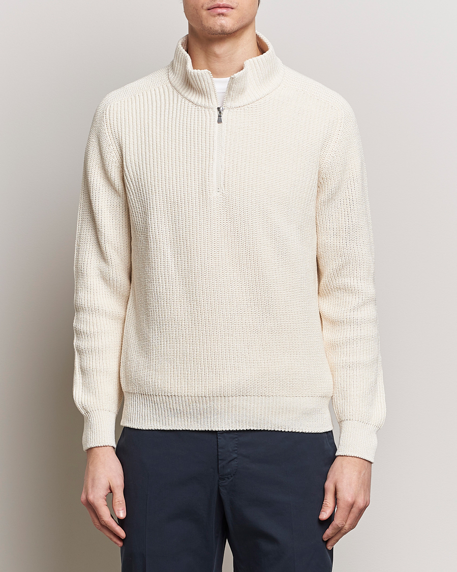 Men | Sweaters & Knitwear | Gran Sasso | Cotton Heavy Knitted Half Zip Cream