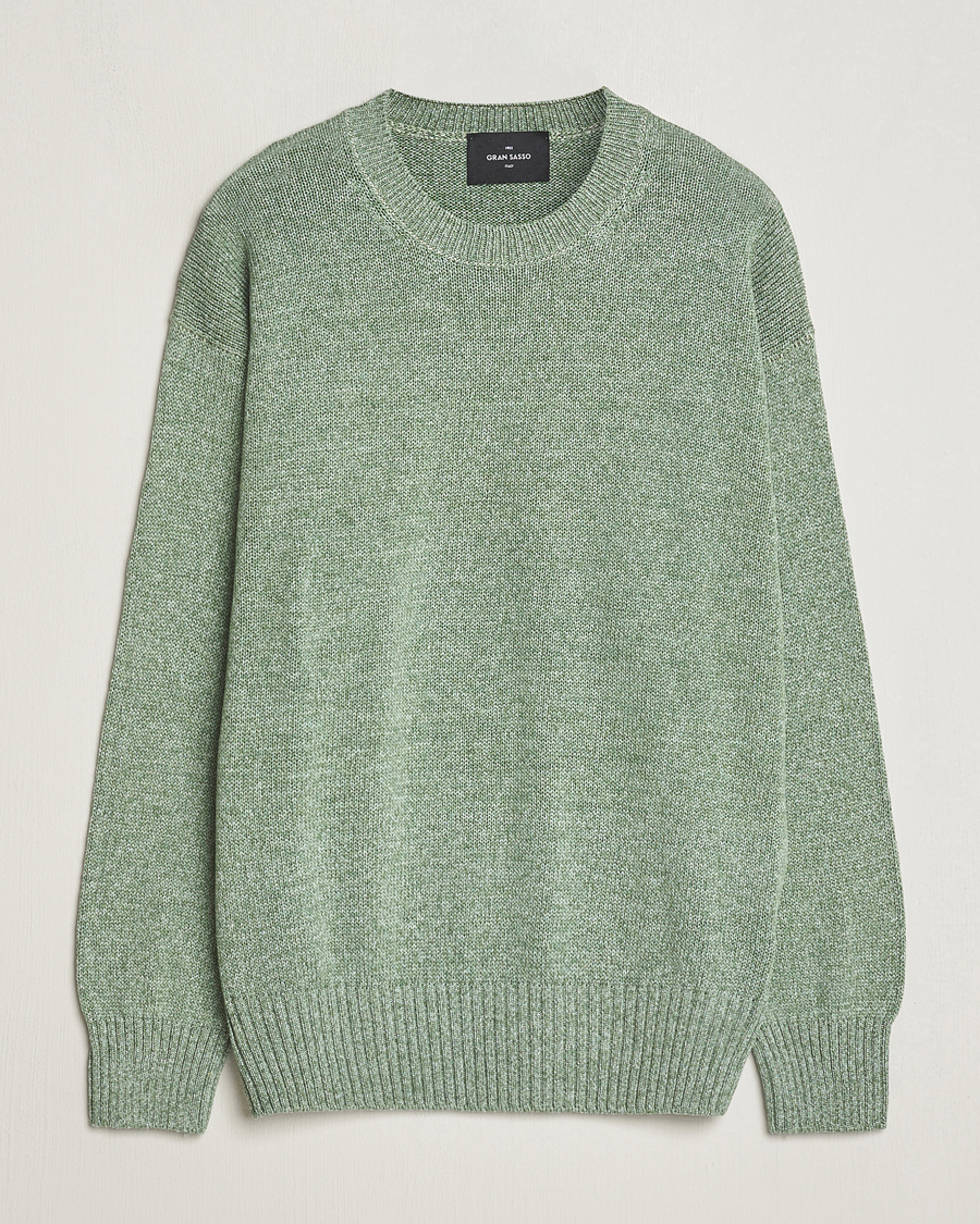 Men | Sweaters & Knitwear | Gran Sasso | Cotton Heavy Knitted Crew Neck Green Melange