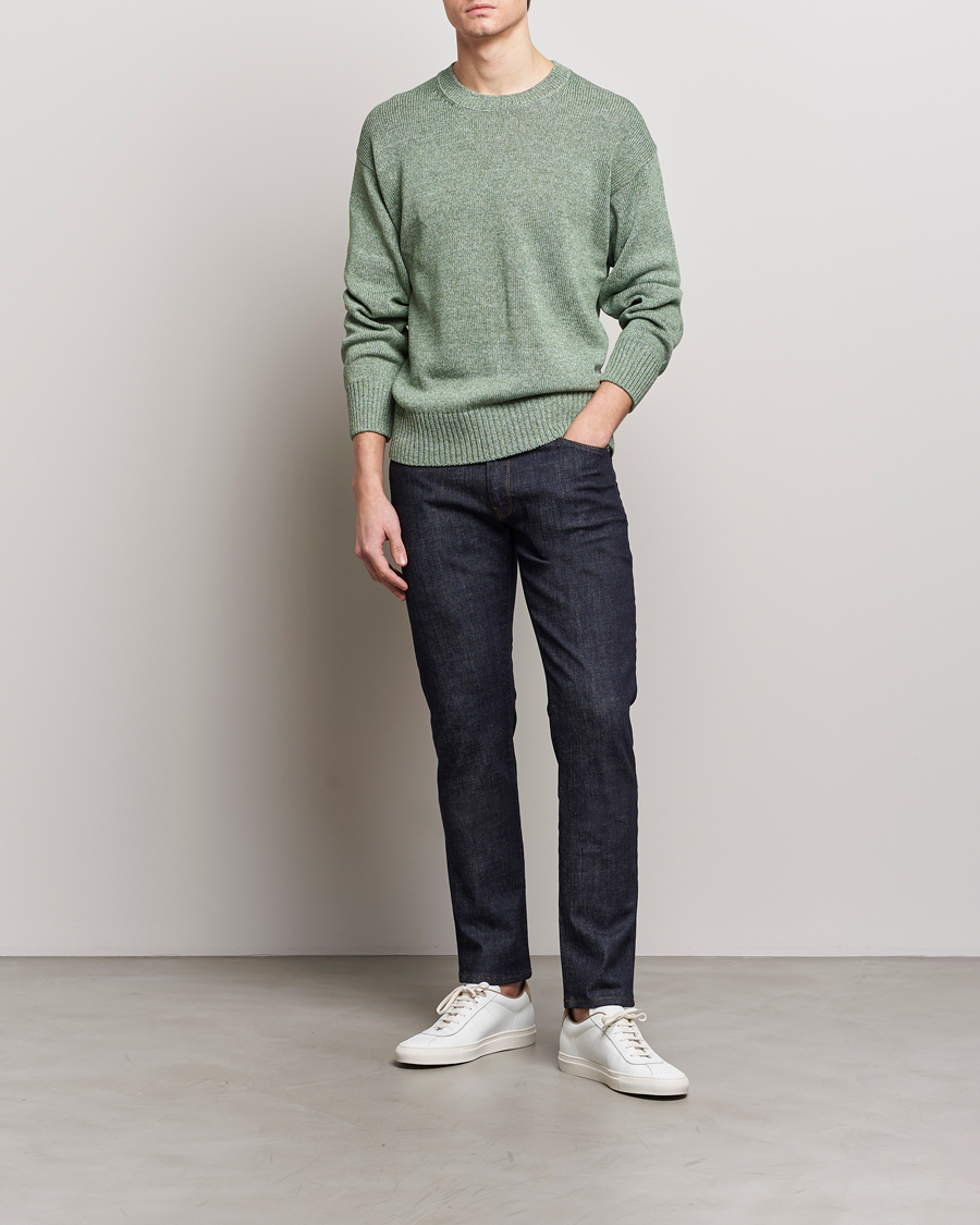 Men | Sweaters & Knitwear | Gran Sasso | Cotton Heavy Knitted Crew Neck Green Melange