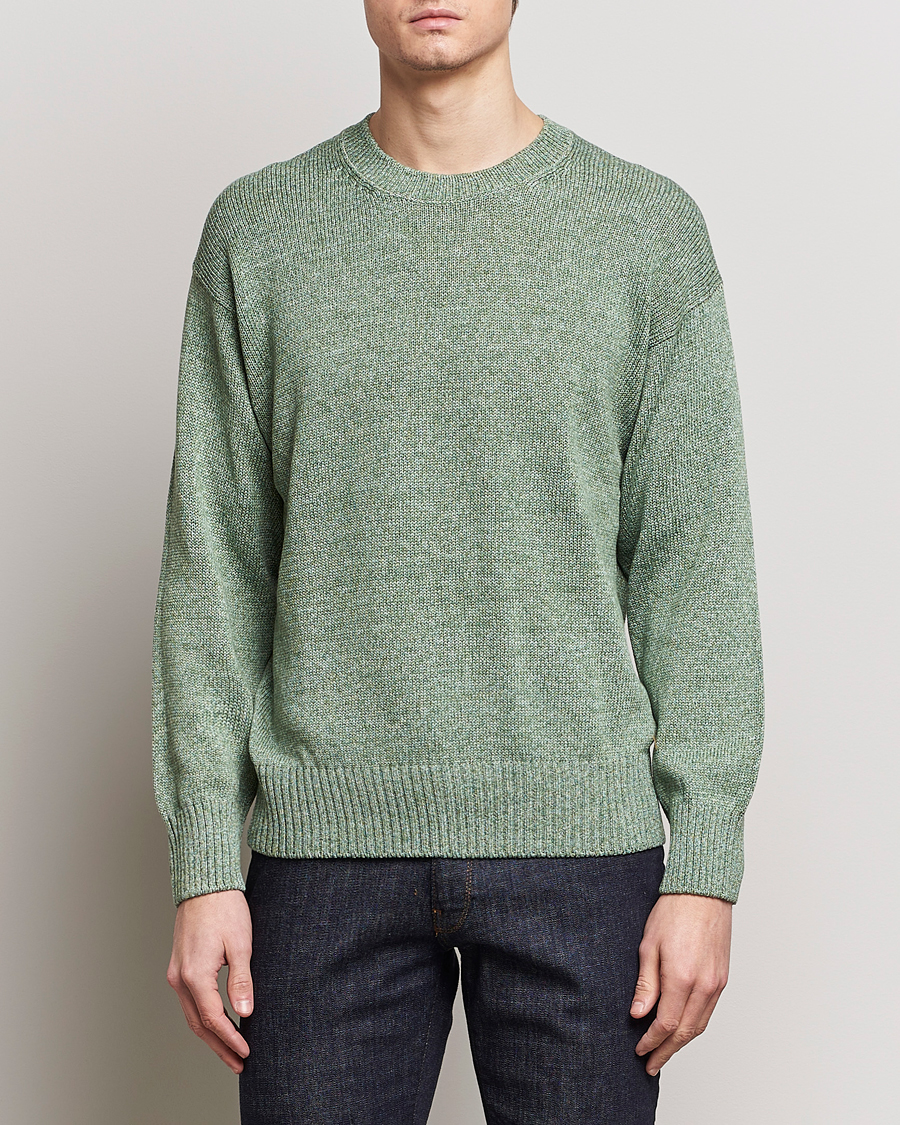 Men | Sweaters & Knitwear | Gran Sasso | Cotton Heavy Knitted Crew Neck Green Melange