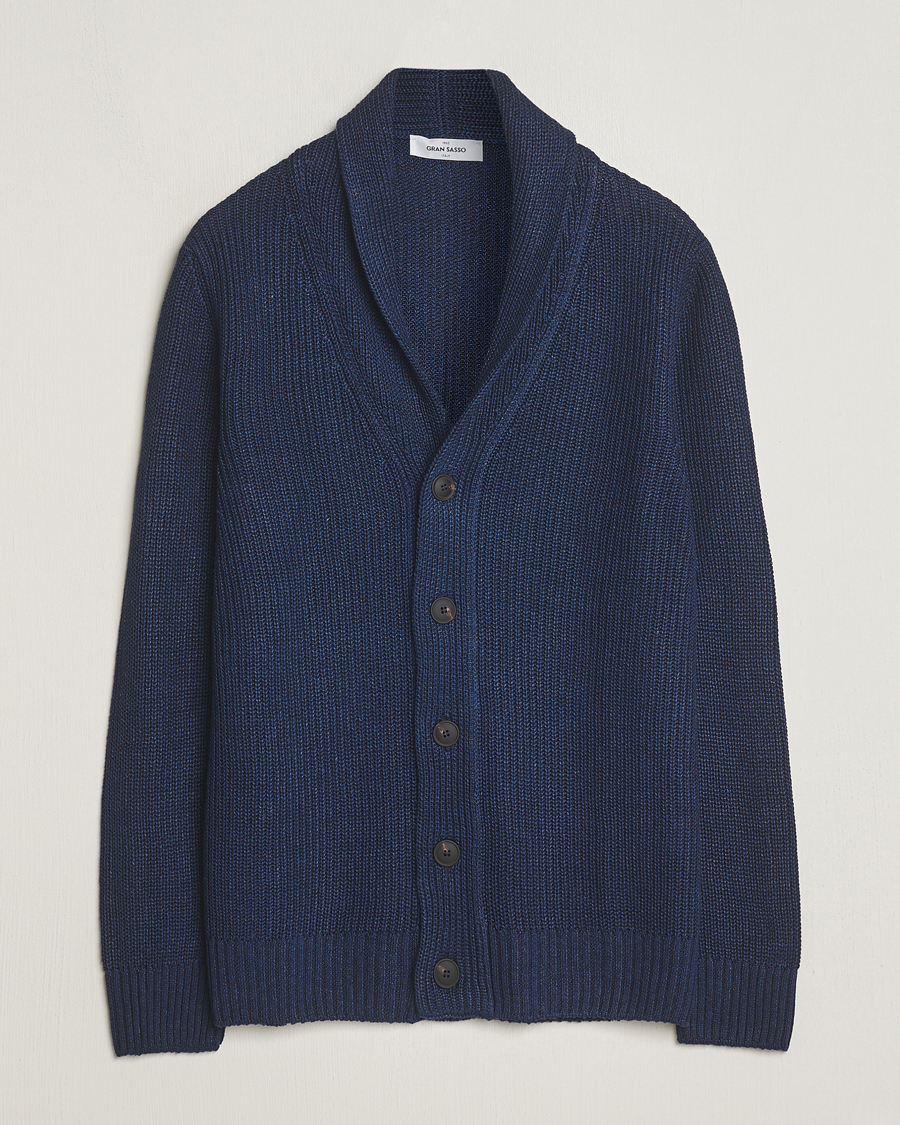 Men | Sweaters & Knitwear | Gran Sasso | Linen/Cotton Shawl Collar Cardigan Navy