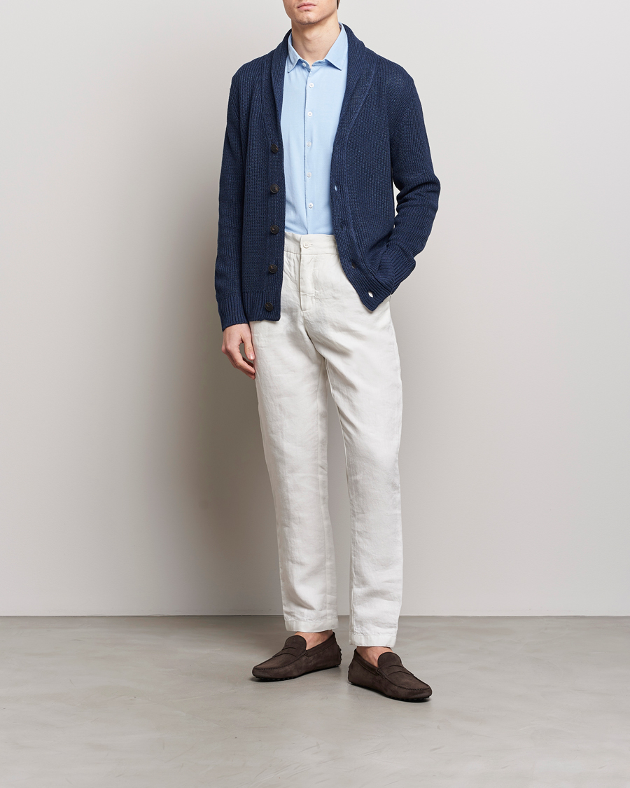 Men | Sweaters & Knitwear | Gran Sasso | Linen/Cotton Shawl Collar Cardigan Navy