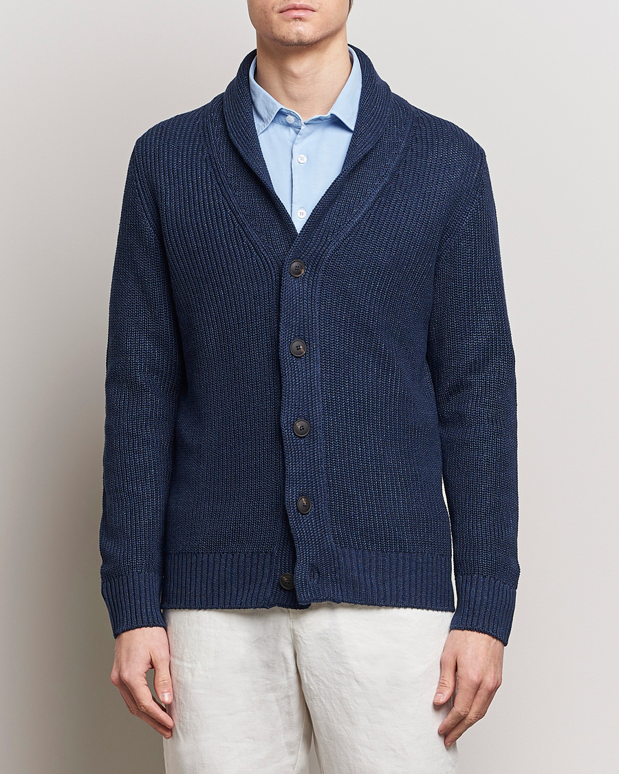 Men |  | Gran Sasso | Linen/Cotton Shawl Collar Cardigan Navy