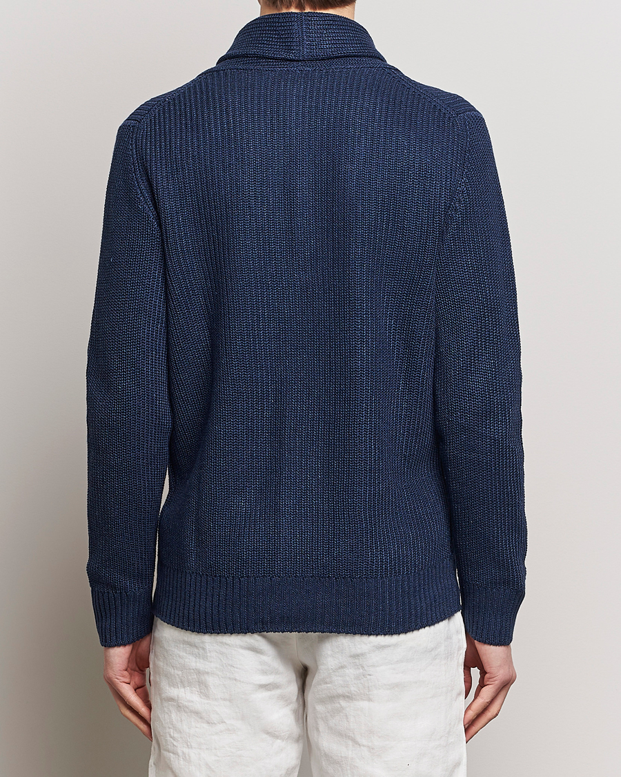 Men | Sweaters & Knitwear | Gran Sasso | Linen/Cotton Shawl Collar Cardigan Navy