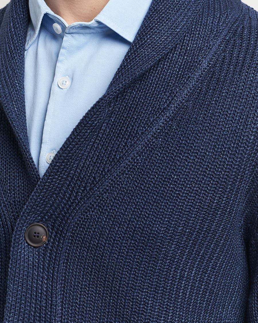 Men | Sweaters & Knitwear | Gran Sasso | Linen/Cotton Shawl Collar Cardigan Navy