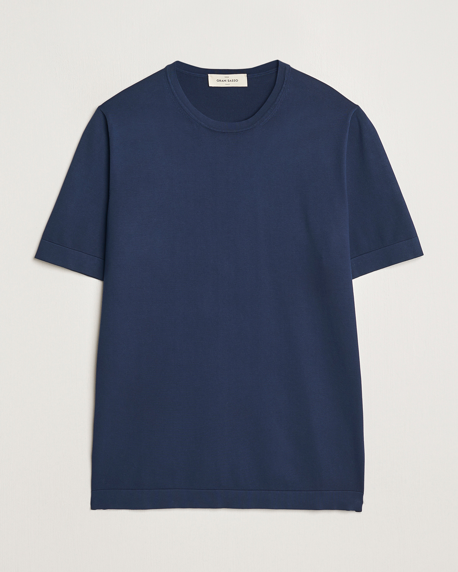 Men | T-Shirts | Gran Sasso | Cotton Knitted Crew Neck T-Shirt Navy