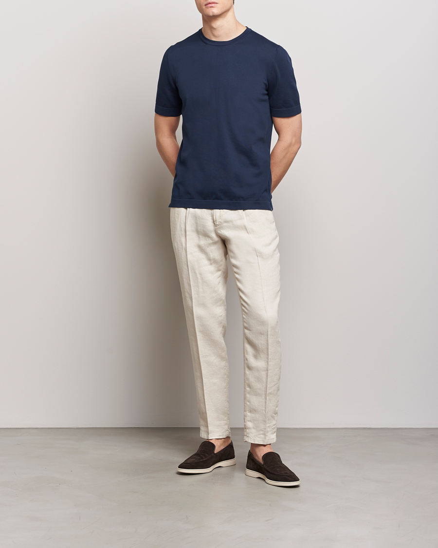 Men | T-Shirts | Gran Sasso | Cotton Knitted Crew Neck T-Shirt Navy