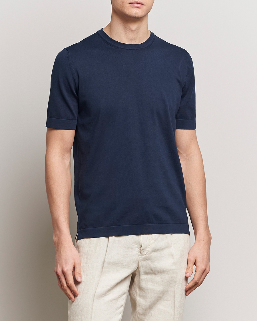 Mies |  | Gran Sasso | Cotton Knitted Crew Neck T-Shirt Navy
