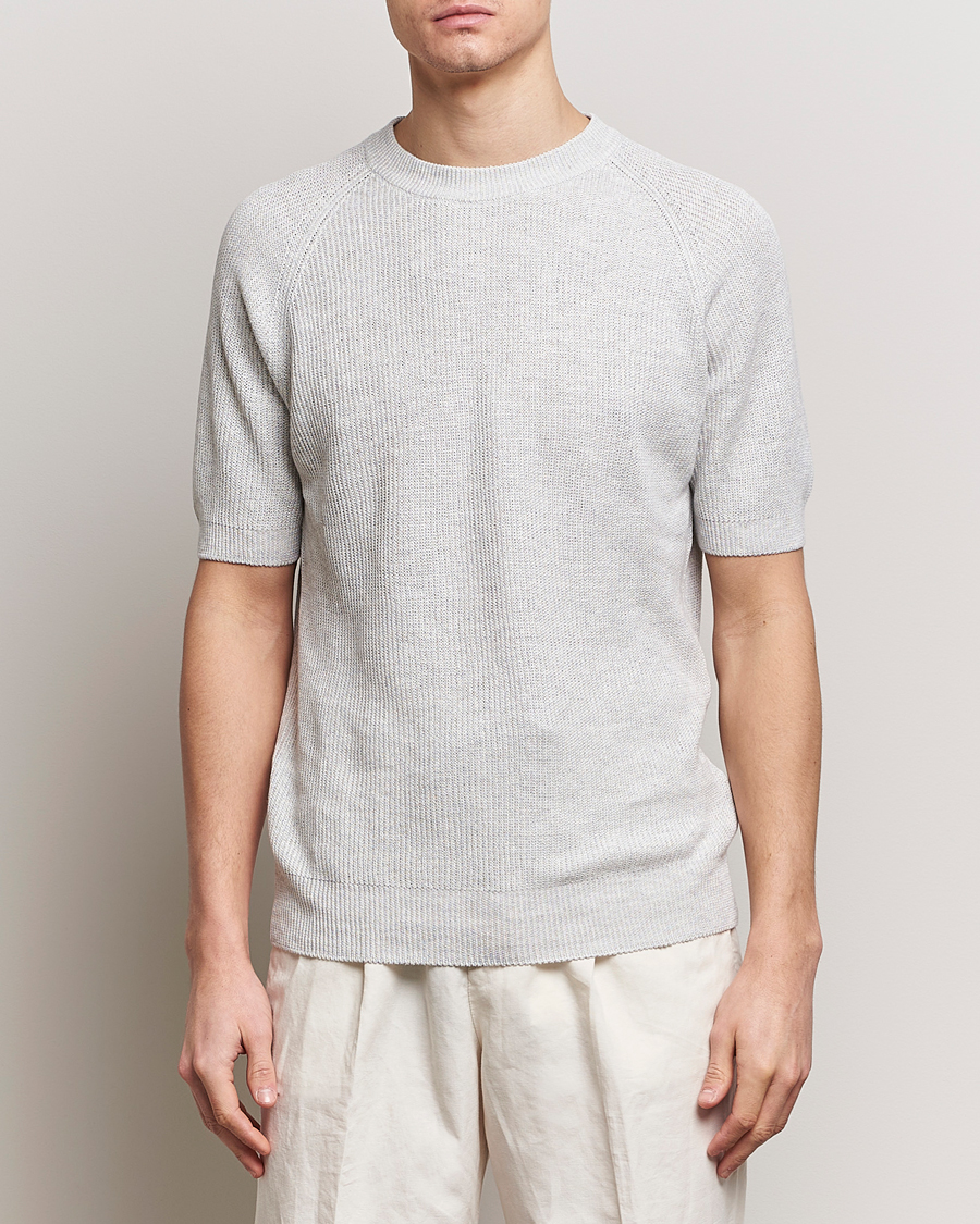 Men | Departments | Gran Sasso | Cotton Heavy Knitted Crew Neck T-Shirt Light Grey