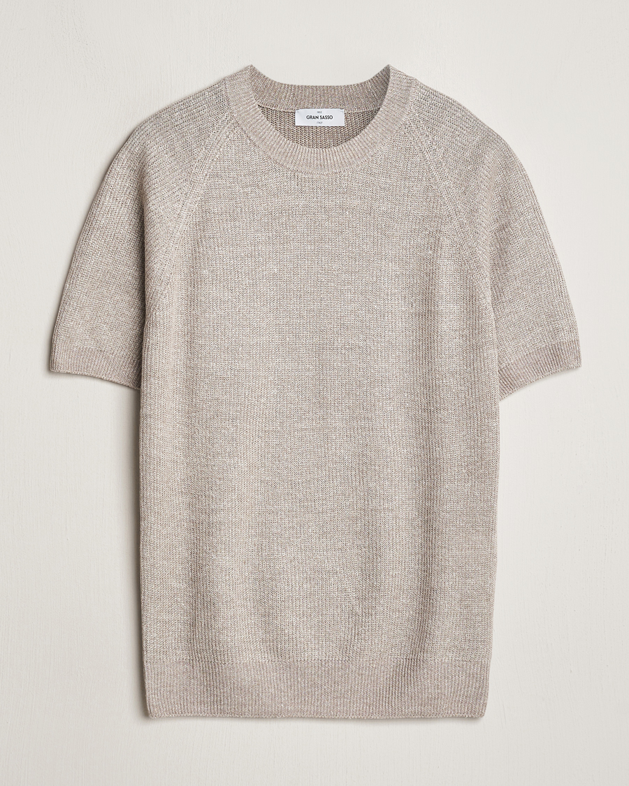 Men | T-Shirts | Gran Sasso | Cotton Heavy Knitted Crew Neck T-Shirt Beige Melange