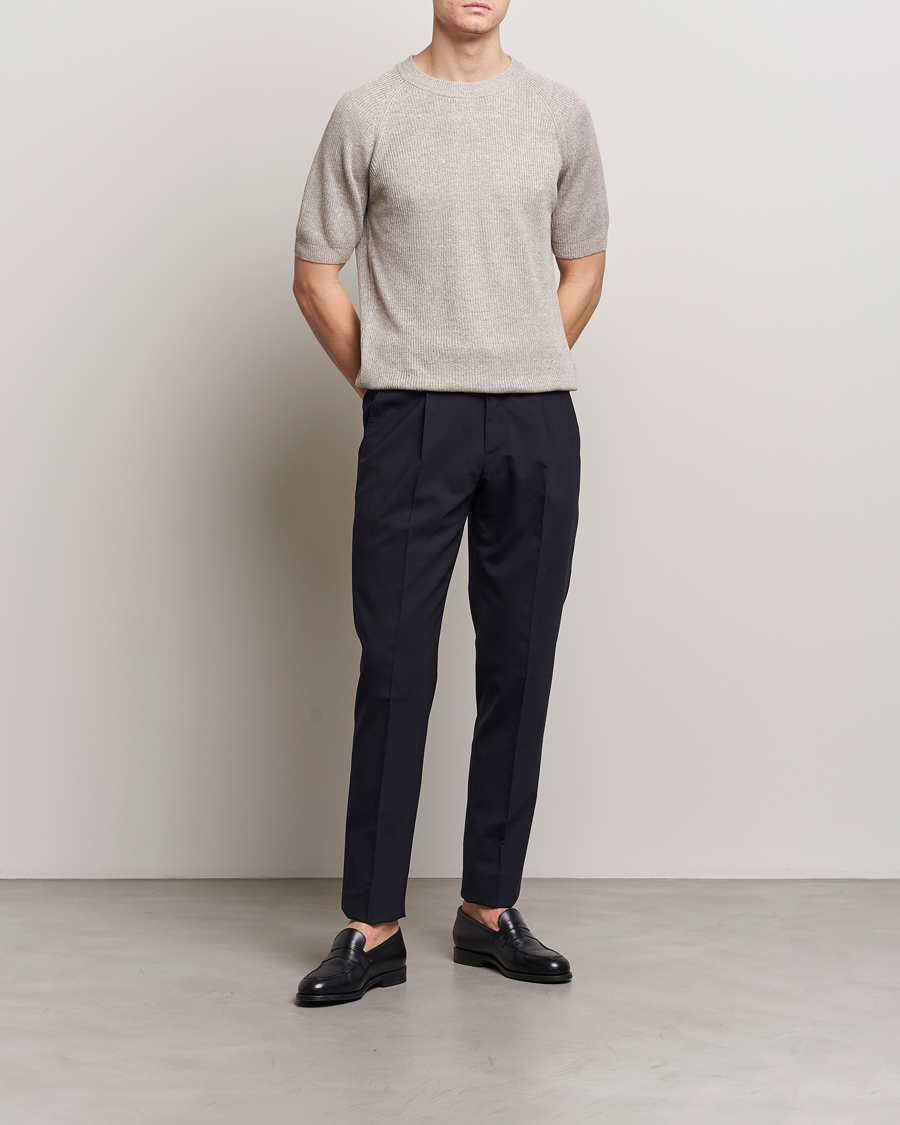 Men | T-Shirts | Gran Sasso | Cotton Heavy Knitted Crew Neck T-Shirt Beige Melange