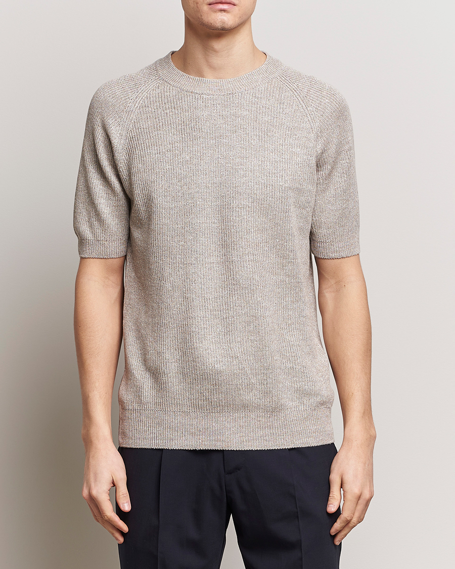 Men | T-Shirts | Gran Sasso | Cotton Heavy Knitted Crew Neck T-Shirt Beige Melange