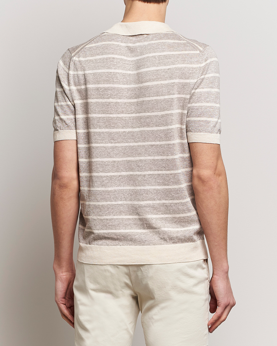 Men | Polo Shirts | Gran Sasso | Linen/Cotton Knitted Striped Open Collar Polo Beige/Cream