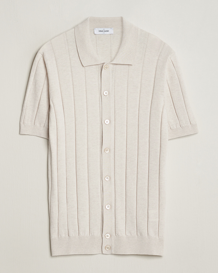 Men | Shirts | Gran Sasso | Cotton Structured Knitted Short Sleeve Shirt Cream