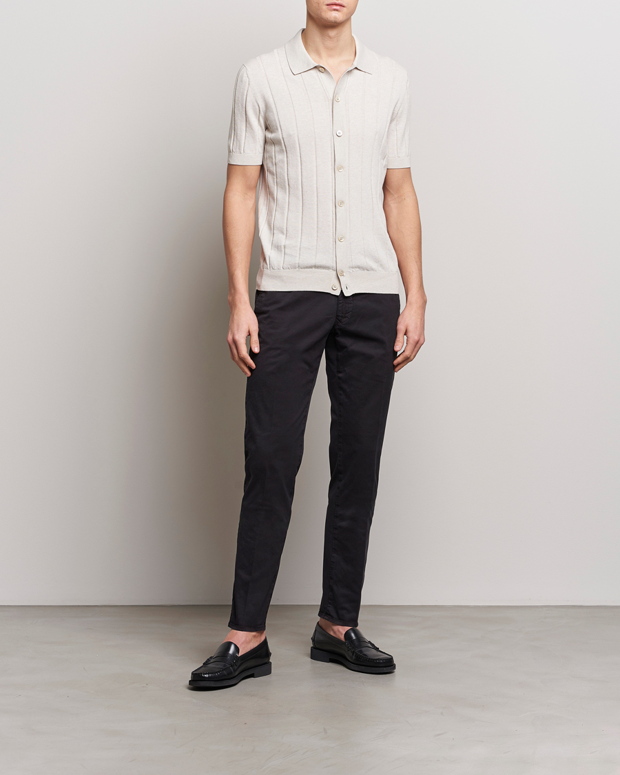 Men | Shirts | Gran Sasso | Cotton Structured Knitted Short Sleeve Shirt Cream