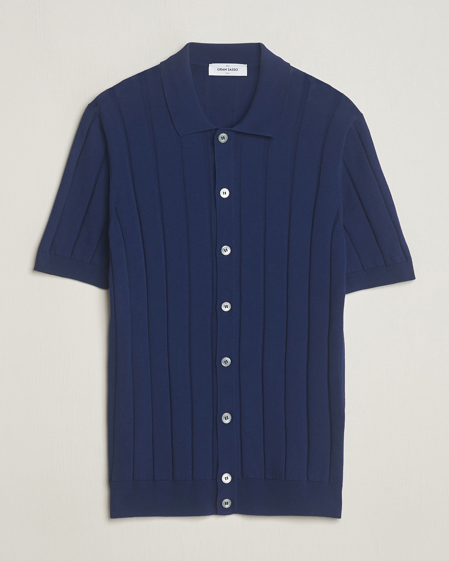Men | Shirts | Gran Sasso | Cotton Structured Knitted Short Sleeve Shirt Light Navy