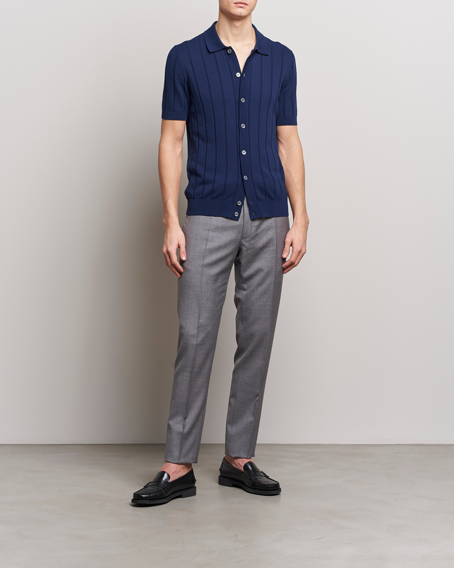 Men | Shirts | Gran Sasso | Cotton Structured Knitted Short Sleeve Shirt Light Navy