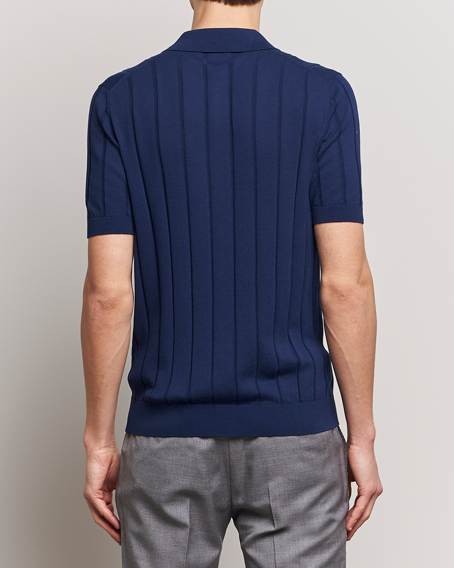 Men | Shirts | Gran Sasso | Cotton Structured Knitted Short Sleeve Shirt Light Navy